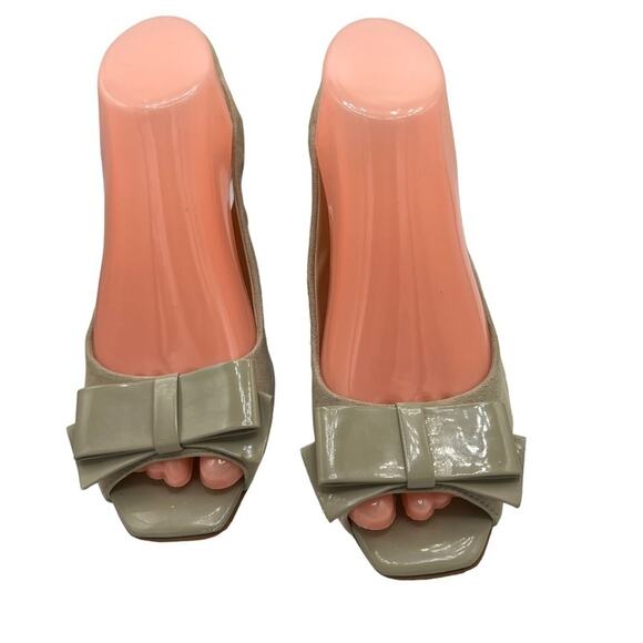 Ellen Tracy Open Toe Suede Patent Leather Slingbacks 10M Wedged Heel - Picture 1 of 6